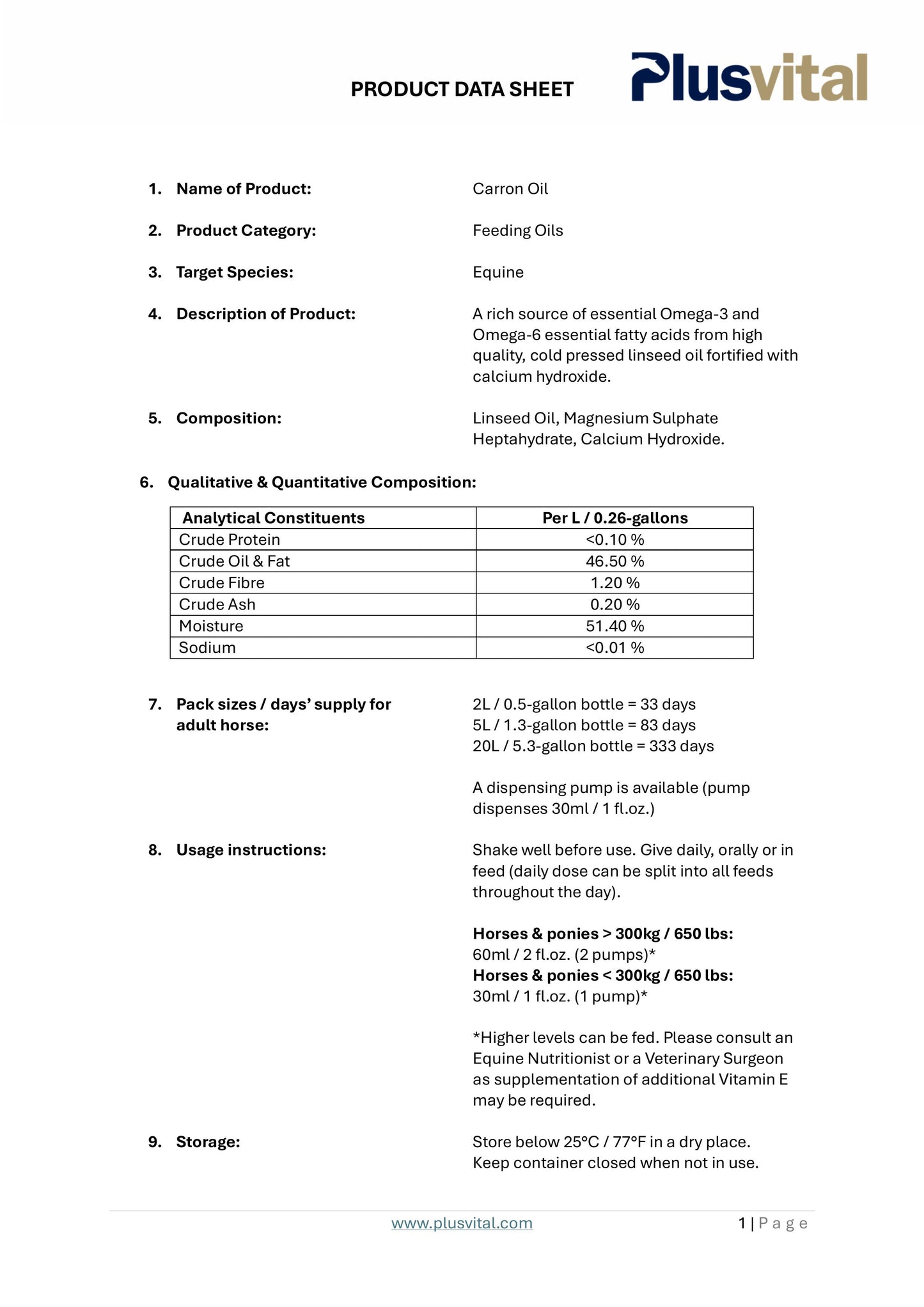 PLUS VITAL Carron Oil/ Laneno olje obogateno s kalcijem - 2l
