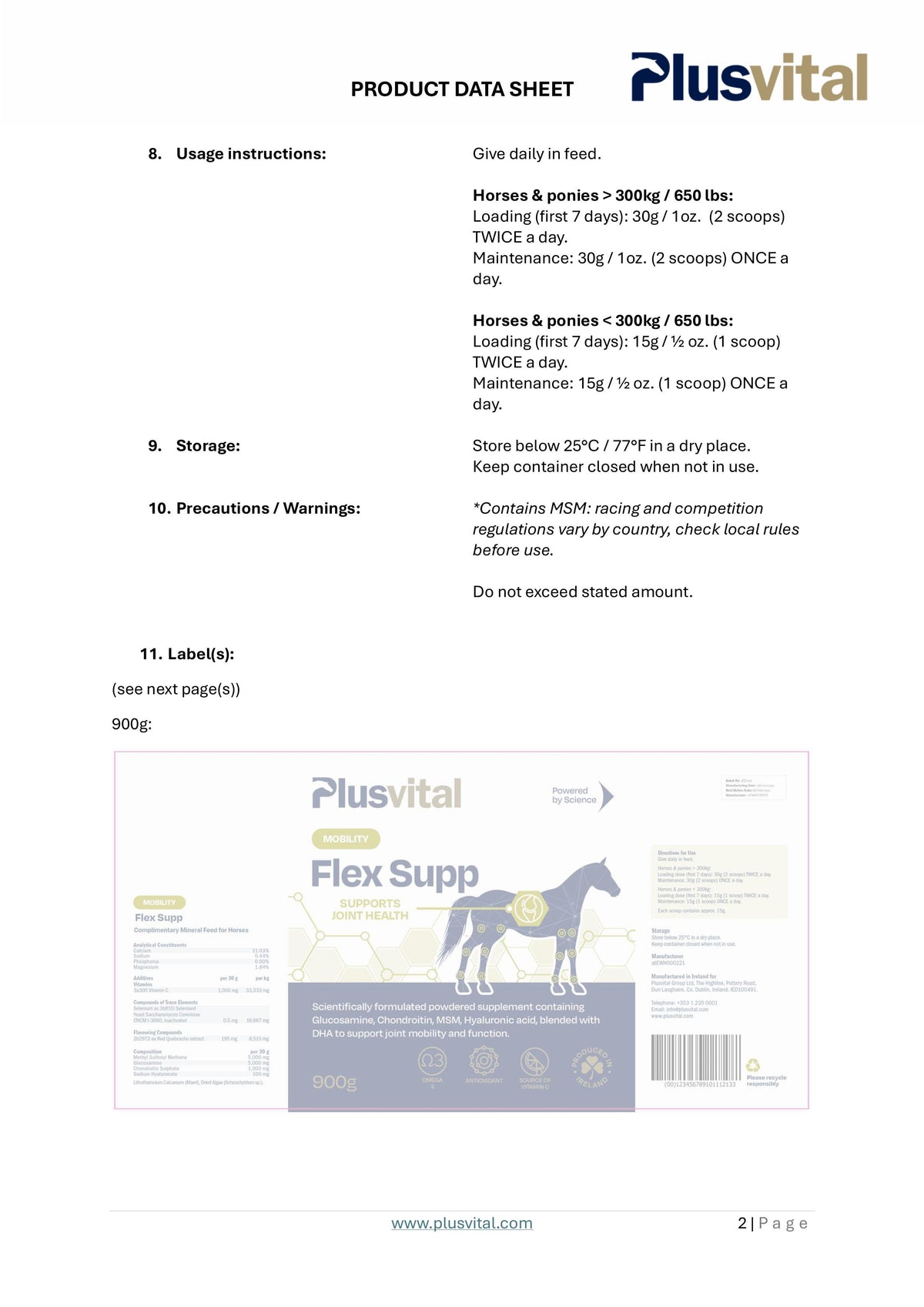 PLUS VITAL Flex Supp - Napredna podpora gibljivosti in zdravju sklepov 900g