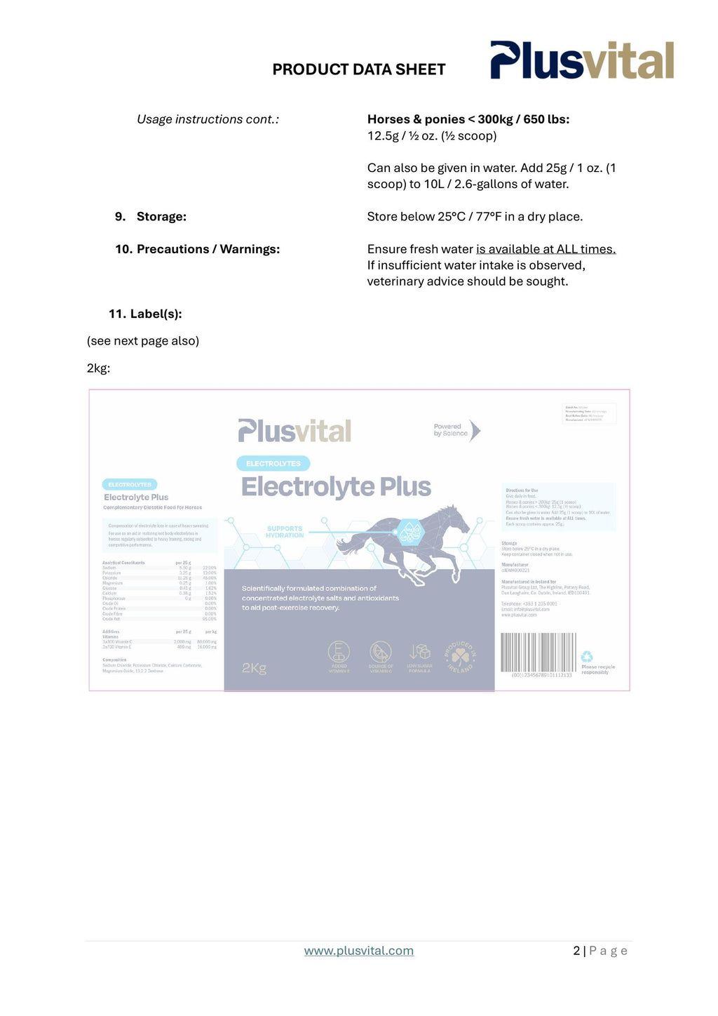 PLUS VITAL Electrolyte Plus 2kg - Za hitro okrevanje po naporu in podpora mišicam